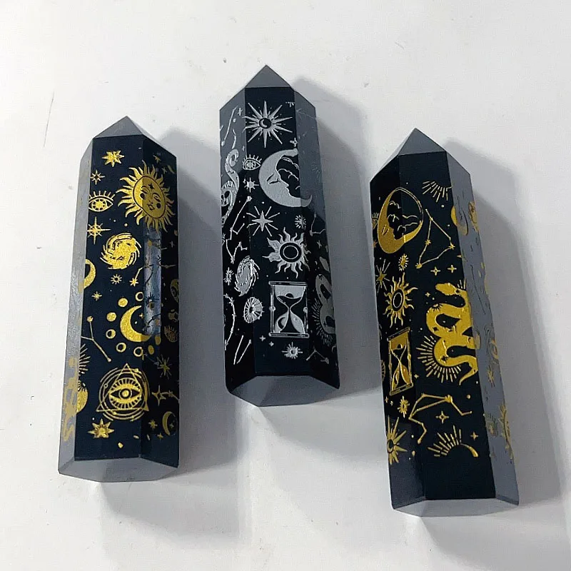 Natural Pointed Crystal Obsidian Star-Moon Tower Polished Crystal Hexagon Point Healing Crystal Wand