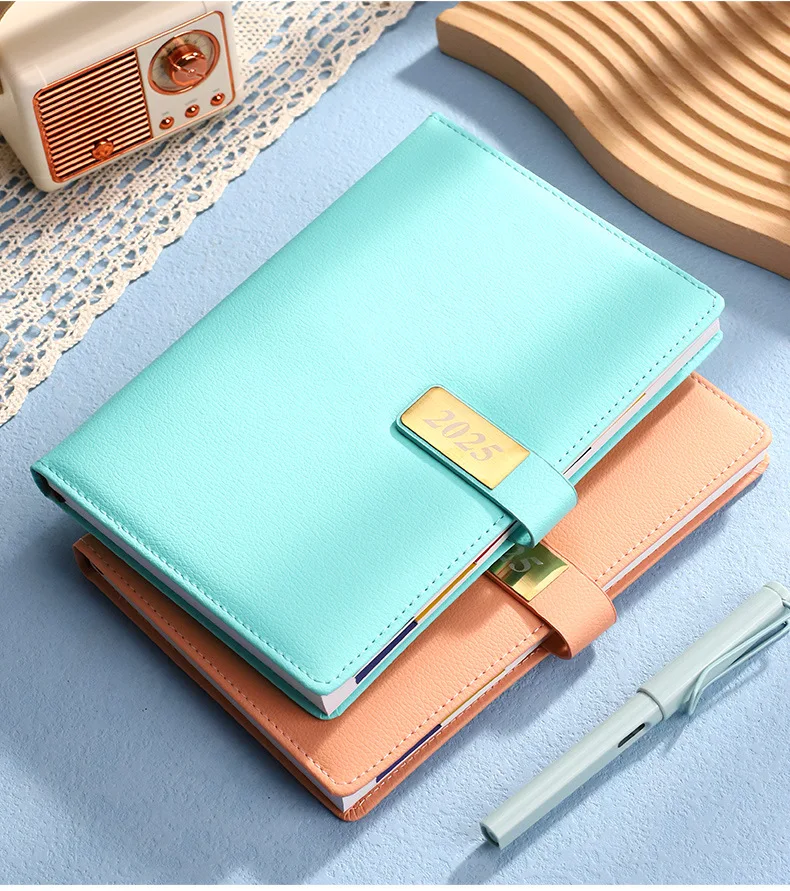 2025 Customized Business PU Leather Official Agenda Planner Calendar Notebook A5 English Spanish Notepad Diary Notebook