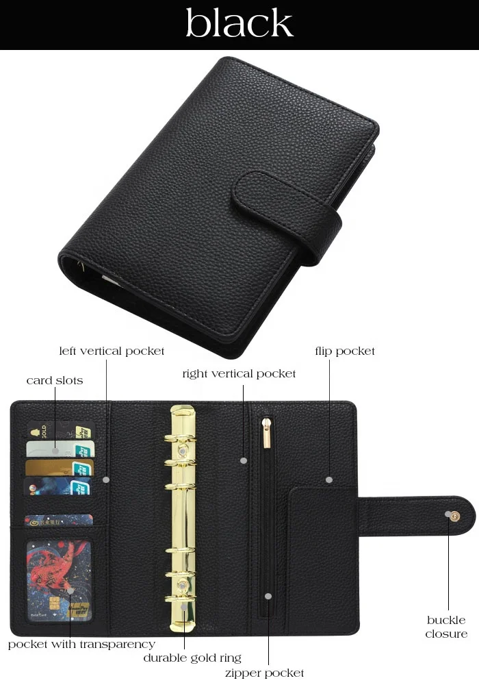 Top Custom 21 Colored A6 Pebble Leather Budget Binder for Weekly/Daily Planner As Money Binder Organizer/Cash Binder/Card Wallet