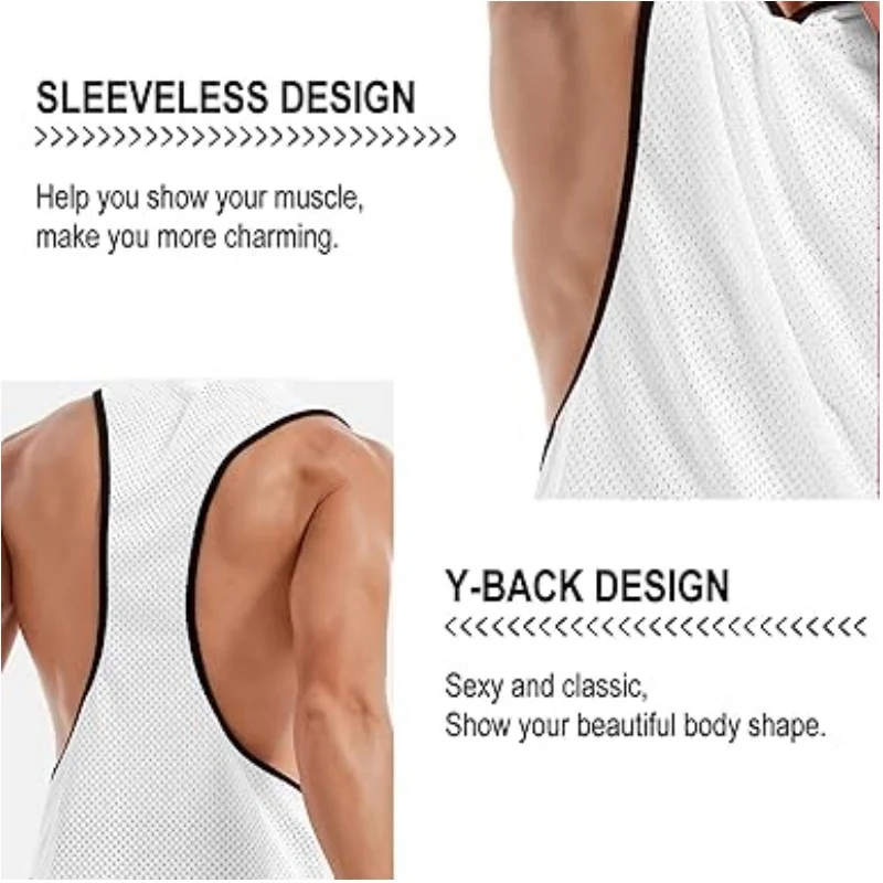 Bodybuilding Wear Cut Off Shirts 100% Polyester Quick Dry Breathable Mesh Gym Stringer  Tank Top For Men