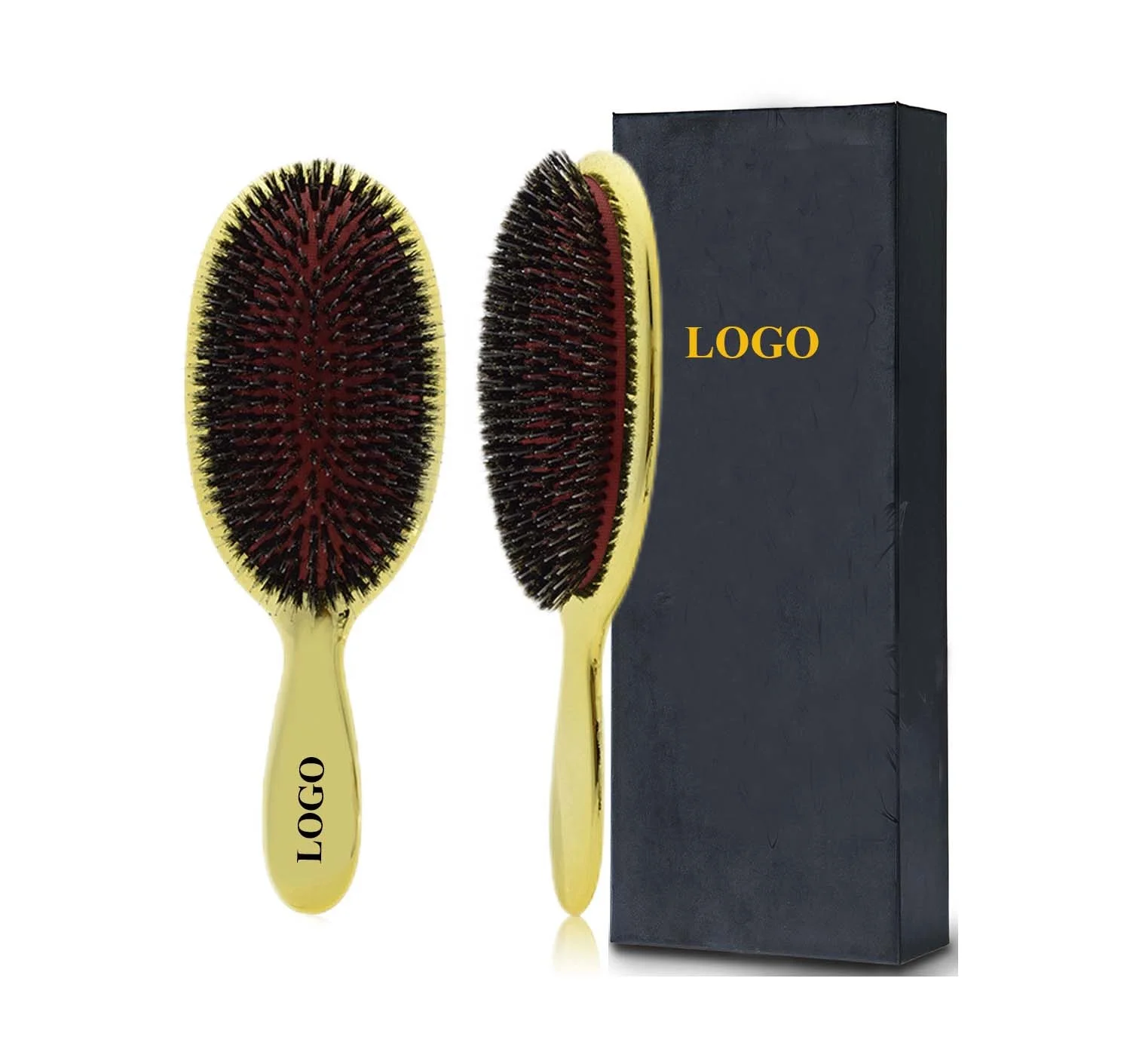 HEYAMO Luxury Electroplated Gold Silver Boar Bristle Paddle Oval Hair Brush Manufacturer Anti Static Hair extension Brush Comb