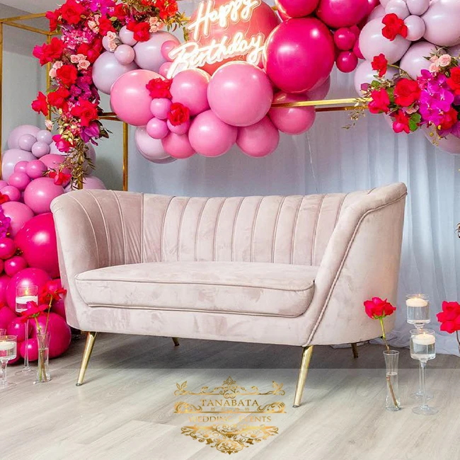 luxury 2 seats gold stainless steel leg soft wedding sofa chair bride and groom