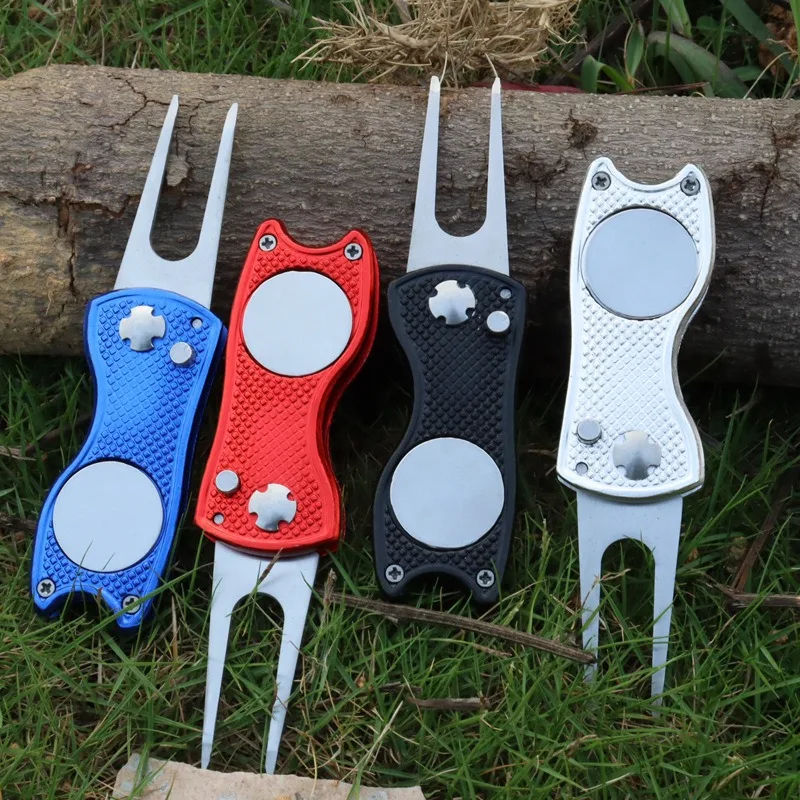 Metal foldable Golf Divot Tool with Pop-up Button & Magnetic Ball Marker blank golf divot tool custom golf ball markerk