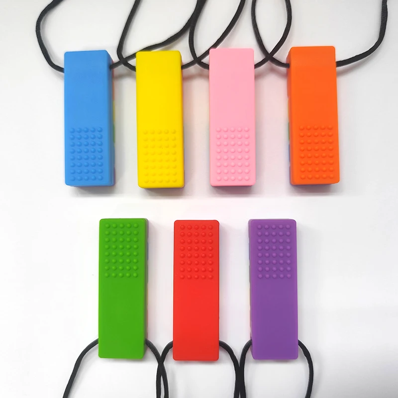 Hot Sales Unisex Food-Grade Silicone Baby Rainbow Block Teether Toy Eco-Friendly Soft BPA-Free Baby Chewing Device with String