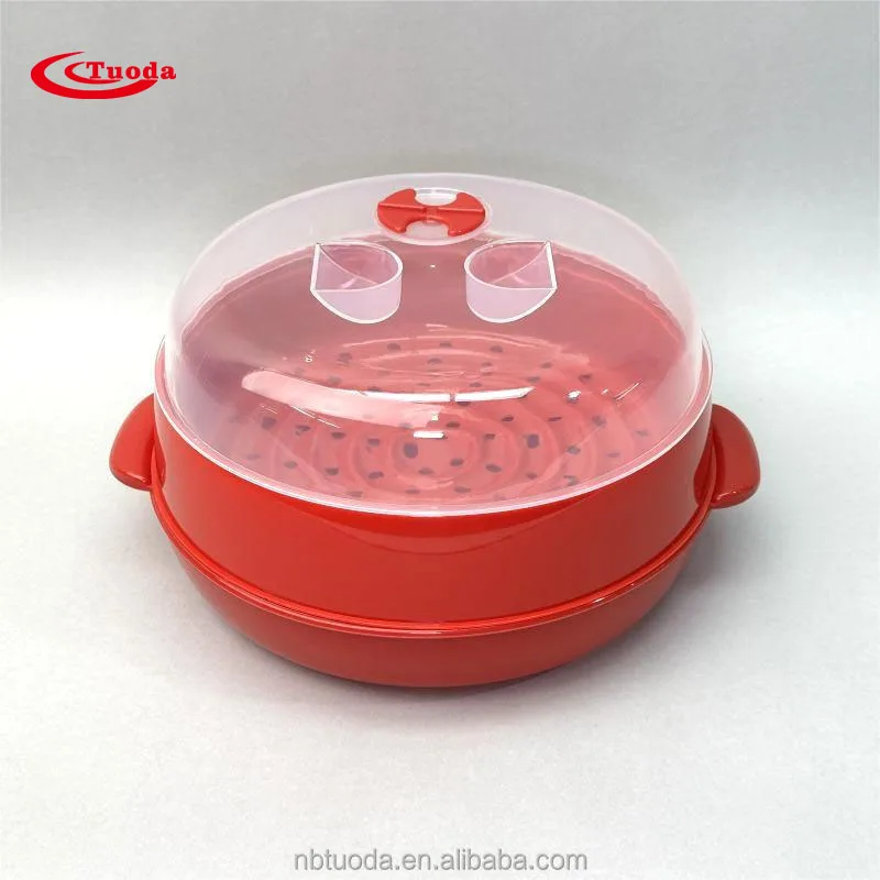 BPA Free Kitchen Microwave Cooker Plastic Cooking Steamer Container Double Layer Bowls
