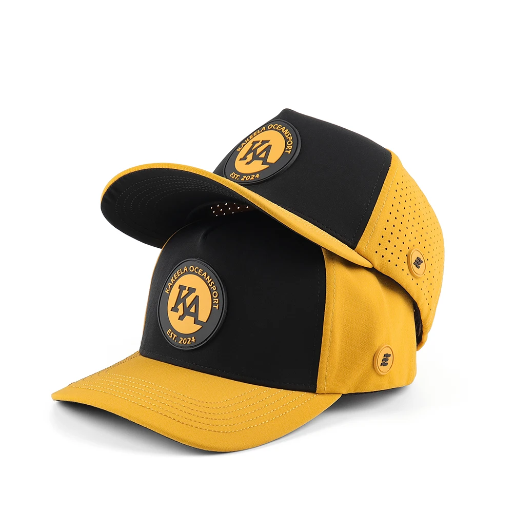 High quality baseball caps embroidery thread 3d rubber patch logo waterproof hats circle cut hole design laser perforated hats