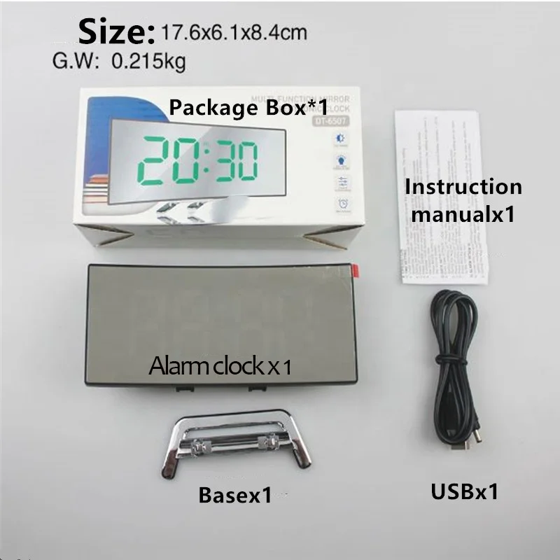 Multifunctional Backlight LED Large Screen Display Curved Screen Digital Alarm Clock Mirror