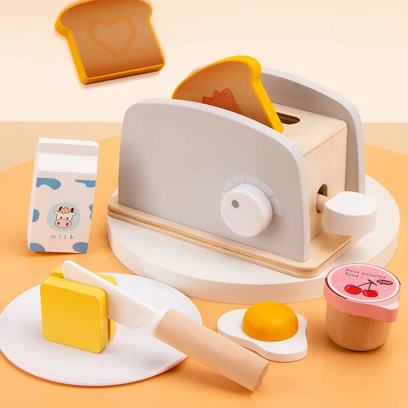 2024 Learning Role Pretend Play Toys for Kids Simulation Bread Maker Baby Toy Educational Wooden Kitchen Role Play  Toys