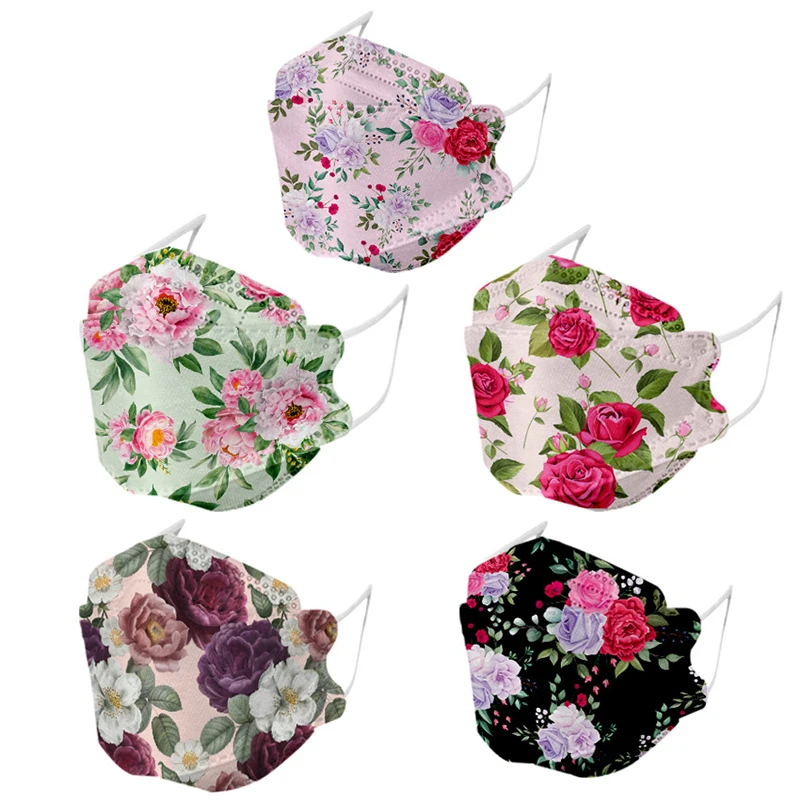 4-слойная одноразовая маска Kf94 для лица в форме рыбы, мягкая Ушная петля, цветочный принт, маска Kf94 на заказ