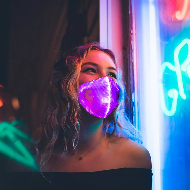 Christmas Party Masquerade Light Up Multicolor Fashion Luminous Face Mask Led Fiber Optic Face Mask For Concert Bar Gift