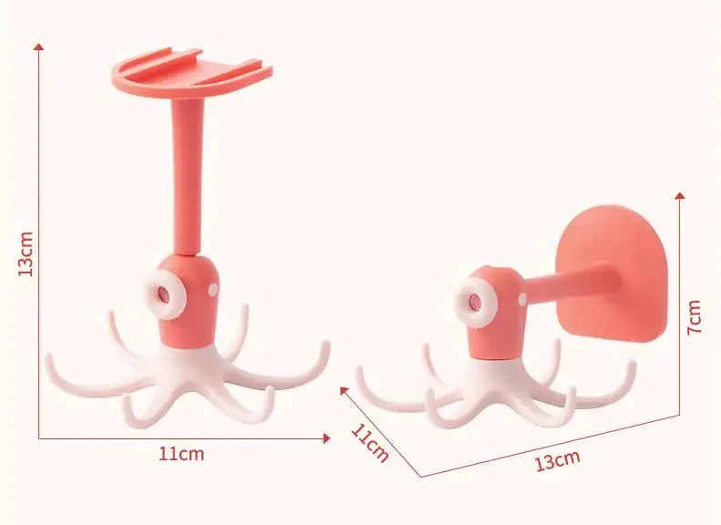 360 Degree Rotatable Kitchenware Storage Holder Creative Sticky Wall Hooks Punch Free Organizer Hanger