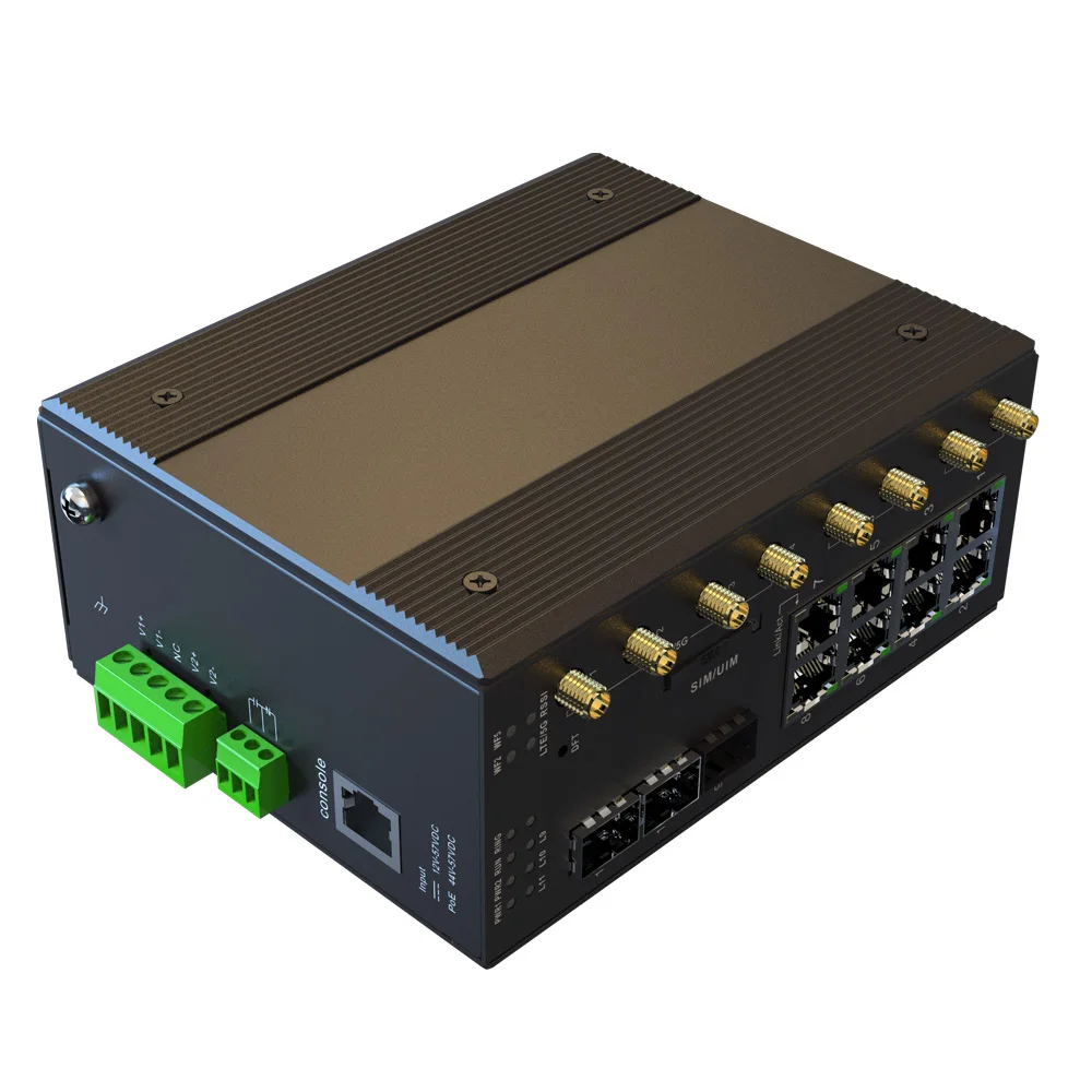 85-265VAC 11 Port Wireless Industrial Ethernet Switch 8 1000M RJ45 3 SFP Dual-band WIFI 5G/2.4G Antenna 1 Channel LTE 4G/5G