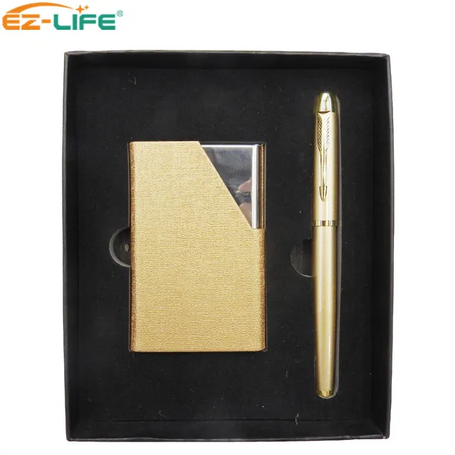 Business Gift  pack Set for Gentleman Ballont pen Promotion with Gold Ballpoint pen and Gold Wallet for best office gift