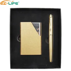 Business Gift  pack Set for Gentleman Ballont pen Promotion with Gold Ballpoint pen and Gold Wallet for best office gift
