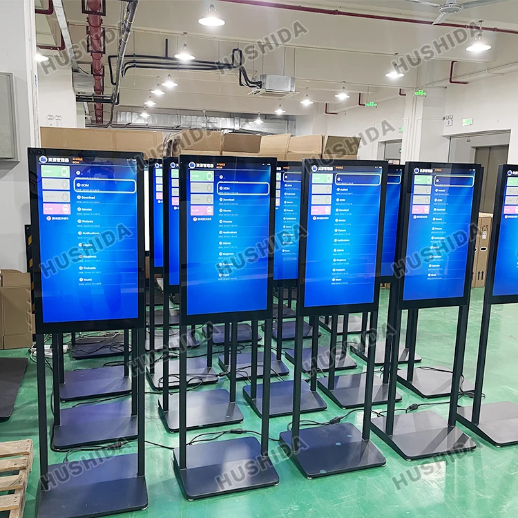 hushida portable digital signage 43 inch touch 4K screen vertical stand display advertising led screen