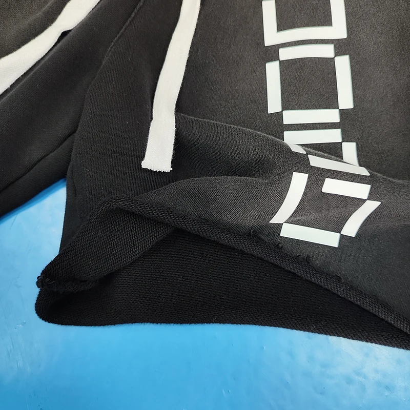 custom french terry cotton drawstring distressed silica print vintage wash shorts