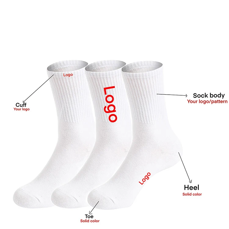 Wholesale Custom Socks Unisex Adult Mens Fashionable Gym Sport White Socks Custom Logo 100% Cotton Unisex Bulk Unisex Socks