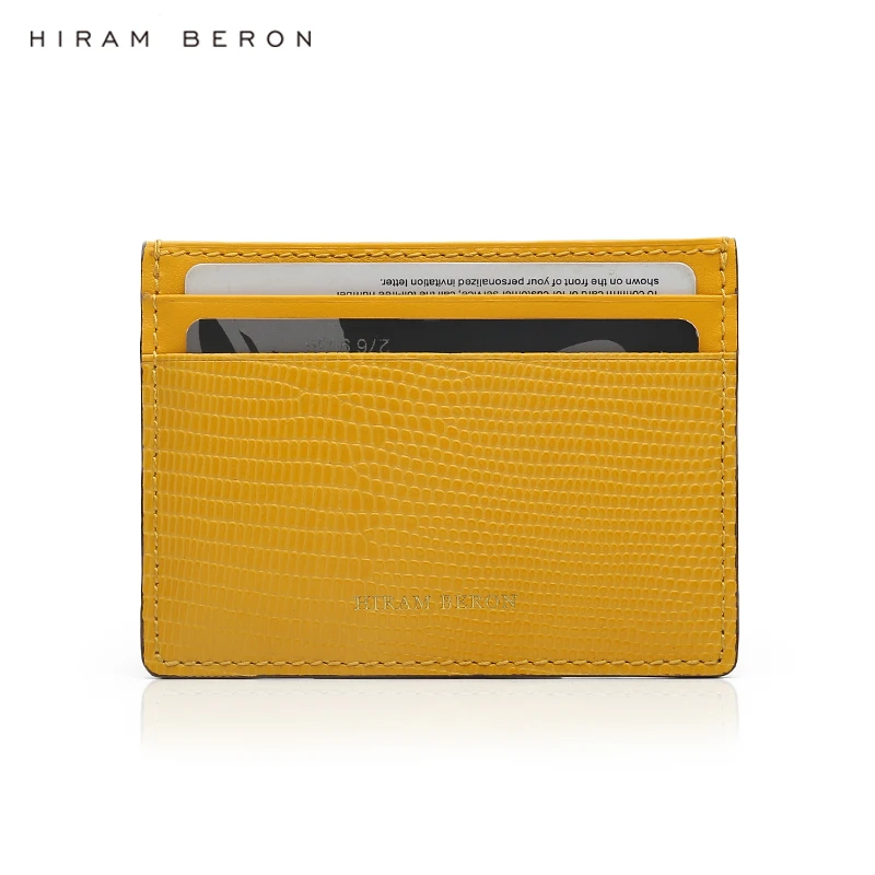 Hiram Beron Slim Mini Card Case Wholesale Dropship Yellow Italian Cow Leather Small Card Holder