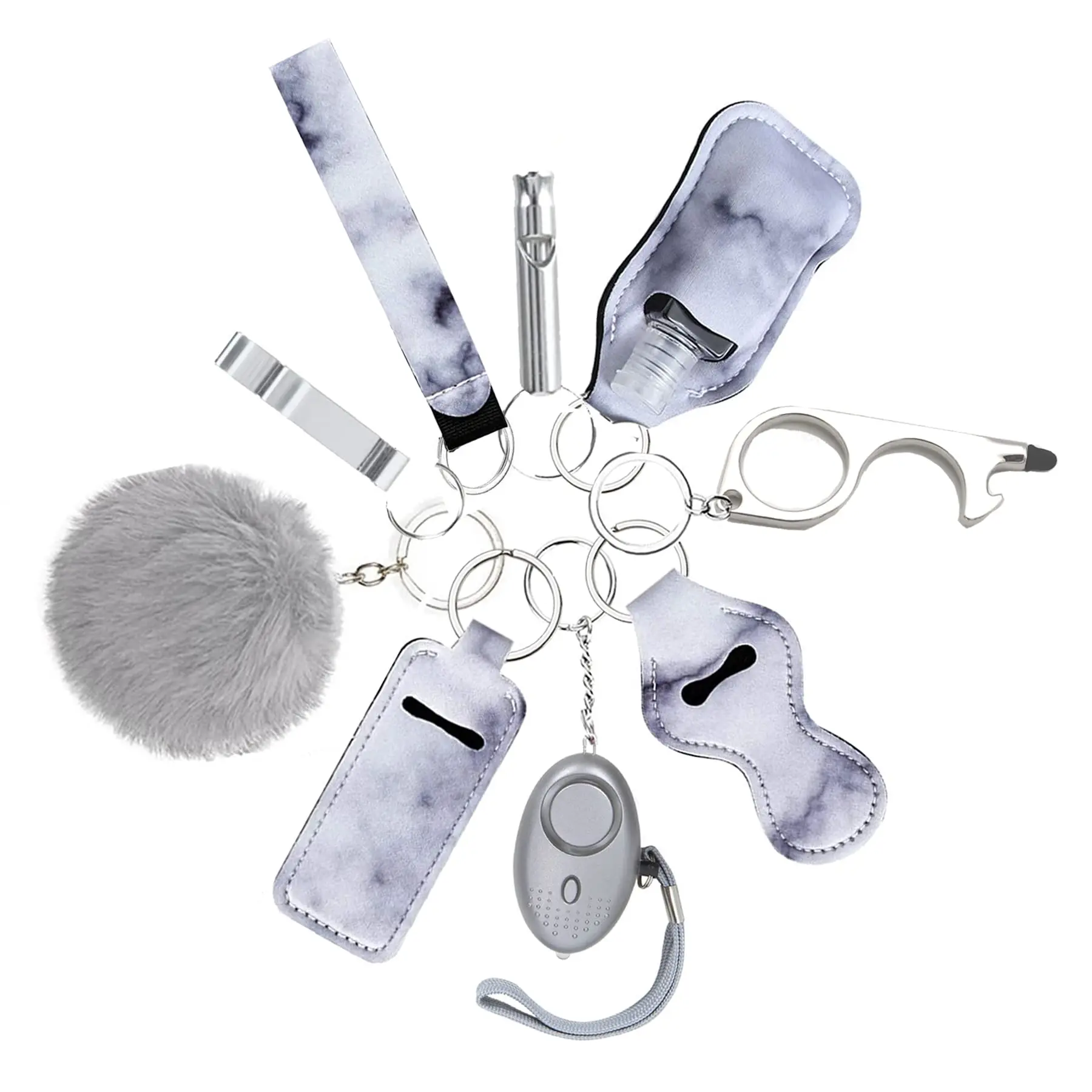 Keychain set for Women Accessories Lip Balm lip gross lipstick bag Lanyard Whistle with Pom Pom Gifts for girl