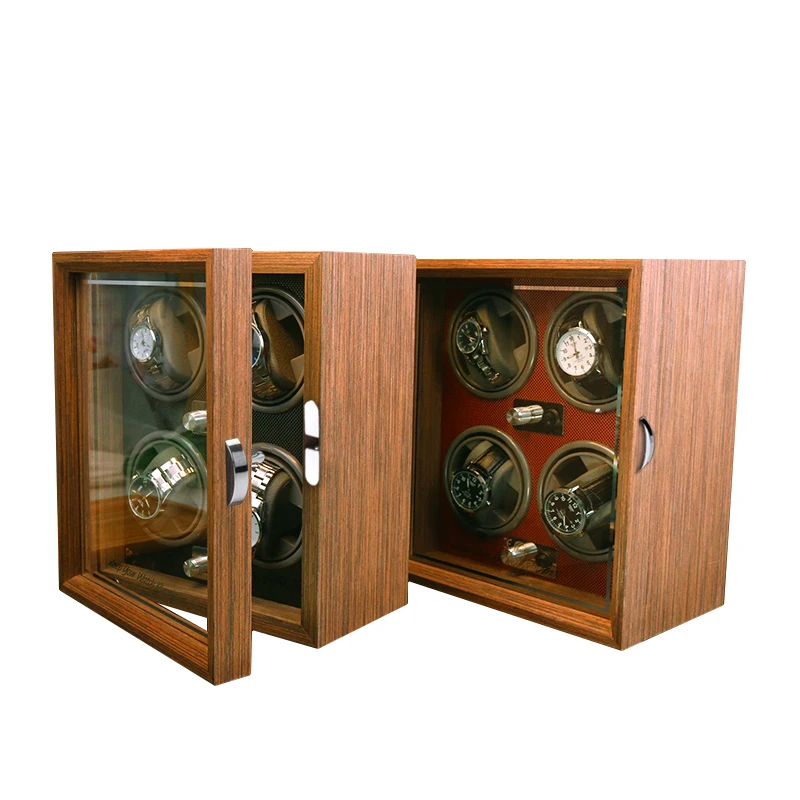 Rotate Safe Box Security Wooden Automatic Custom Logo Mens 4 Watch Winder Storage Box Variable Speed Safety Box