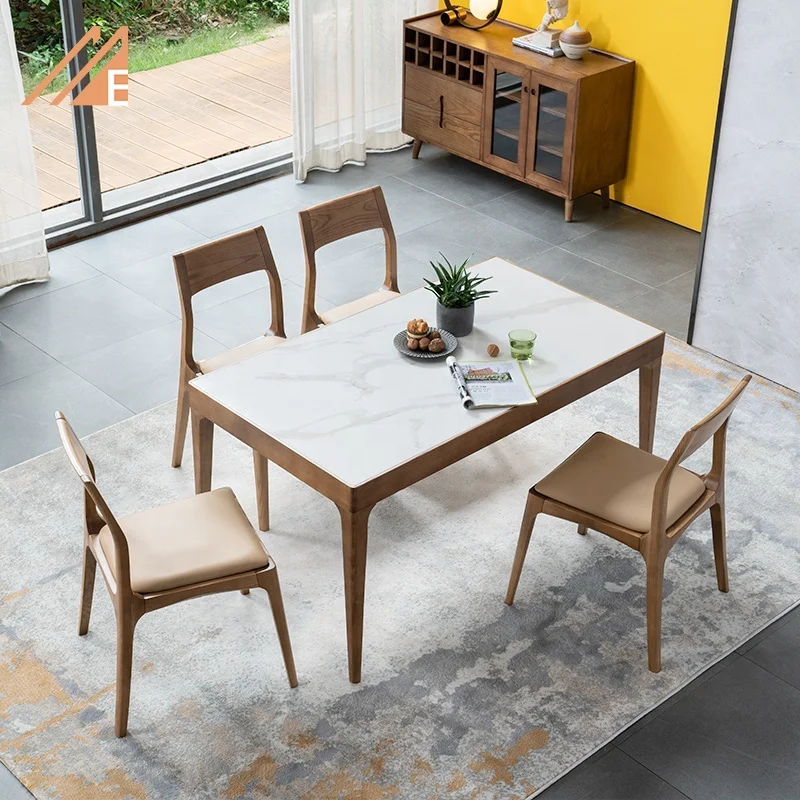 Home Furniture Nordic Solid Ash Wood Marble Table For Dining Room
