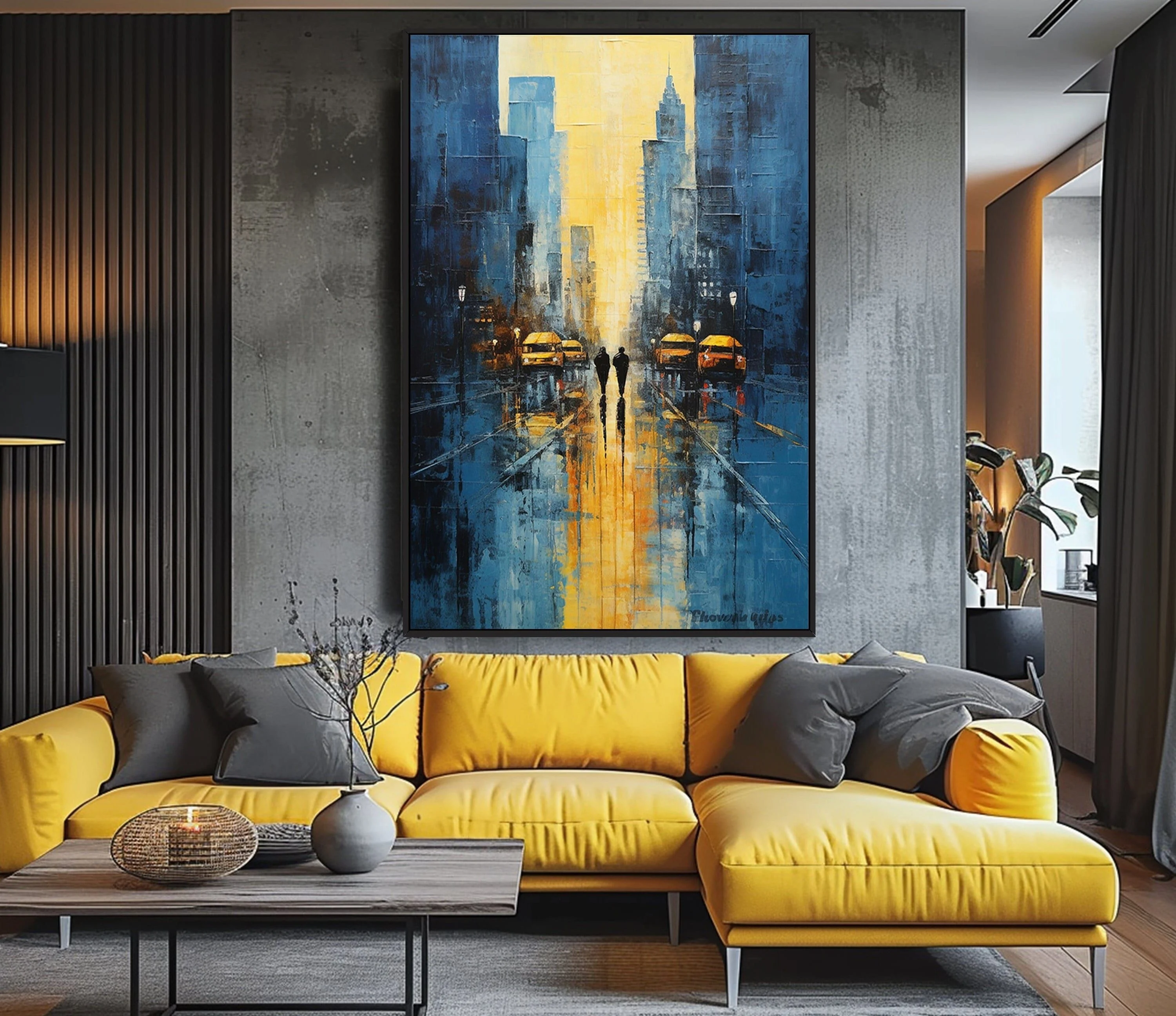 Handmade Abstract Oil Painting on Canvas Thick Texture City Landscape Wall Art Picture Home Decor Wall Frame