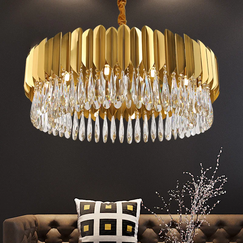 golden k9 crystal prism round luxury chandeliers pendant lights for living room hotel lobby