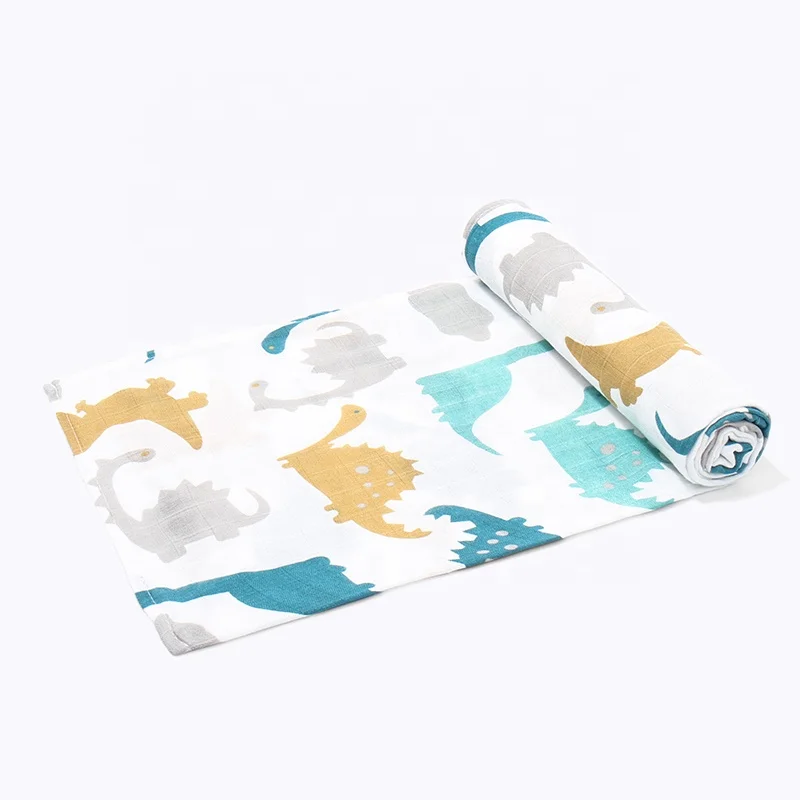 New Design Custom Patterns Organic Cotton Bamboo Baby Muslin Wrap Unique Swaddle Blanket With Labels