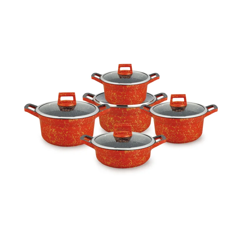 UCCLIFE kitchen wares wholesale 10PCS NON STICK GOLF  COOKWARE SET glass lid soup pot