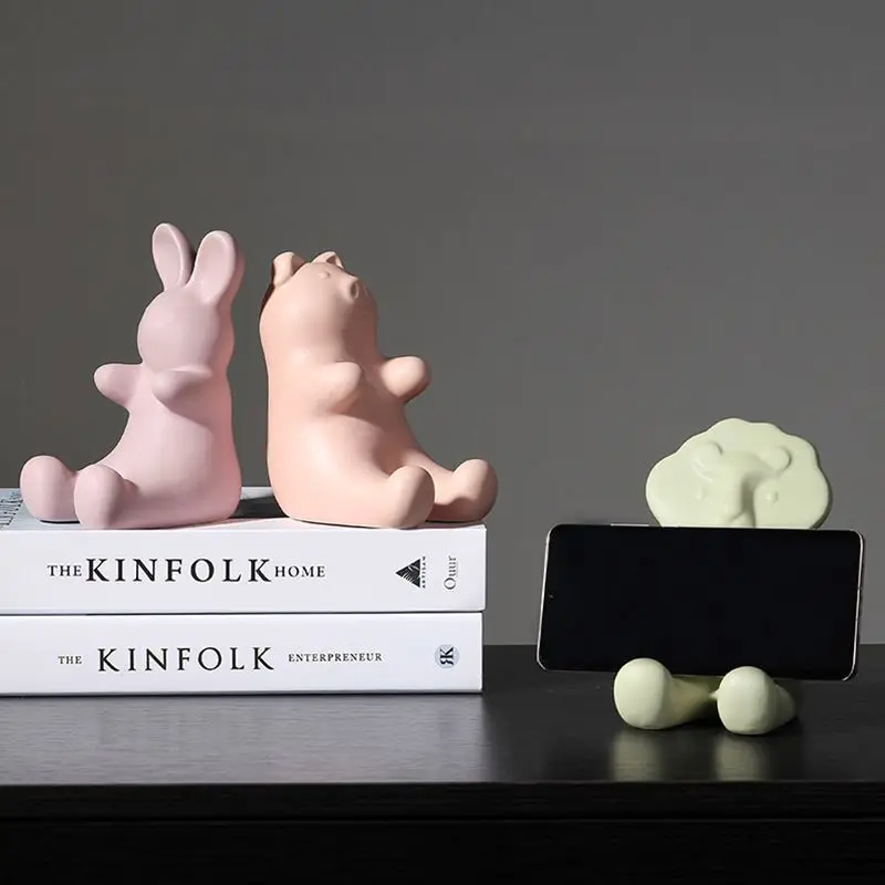 Nordic Creative Lovely Ceramic Animal Mobile Phone Holder Piggy Bank Home Decoration