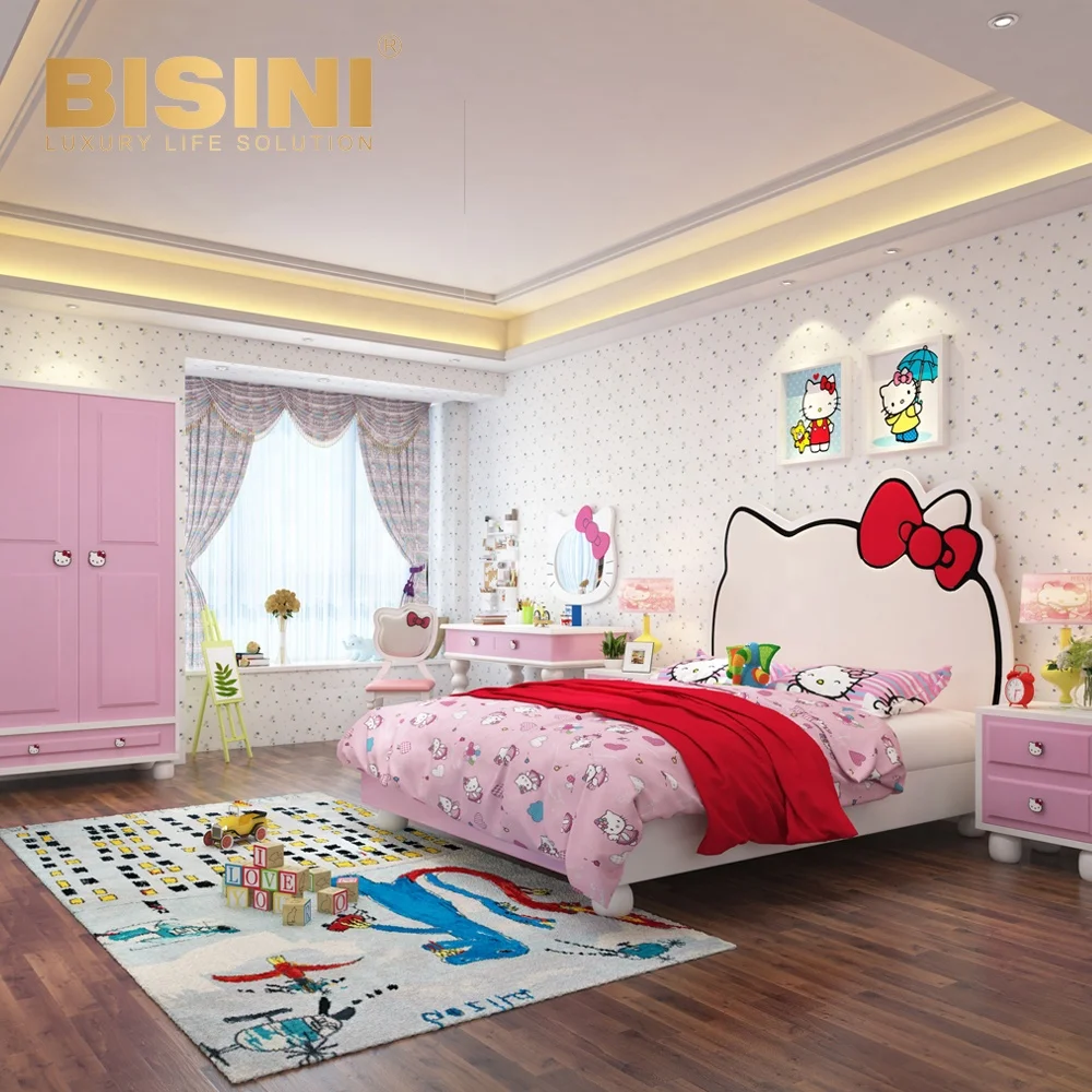 Милая Детская кровать Hello Kitty милая розовая для девочек с ночной подставкой из