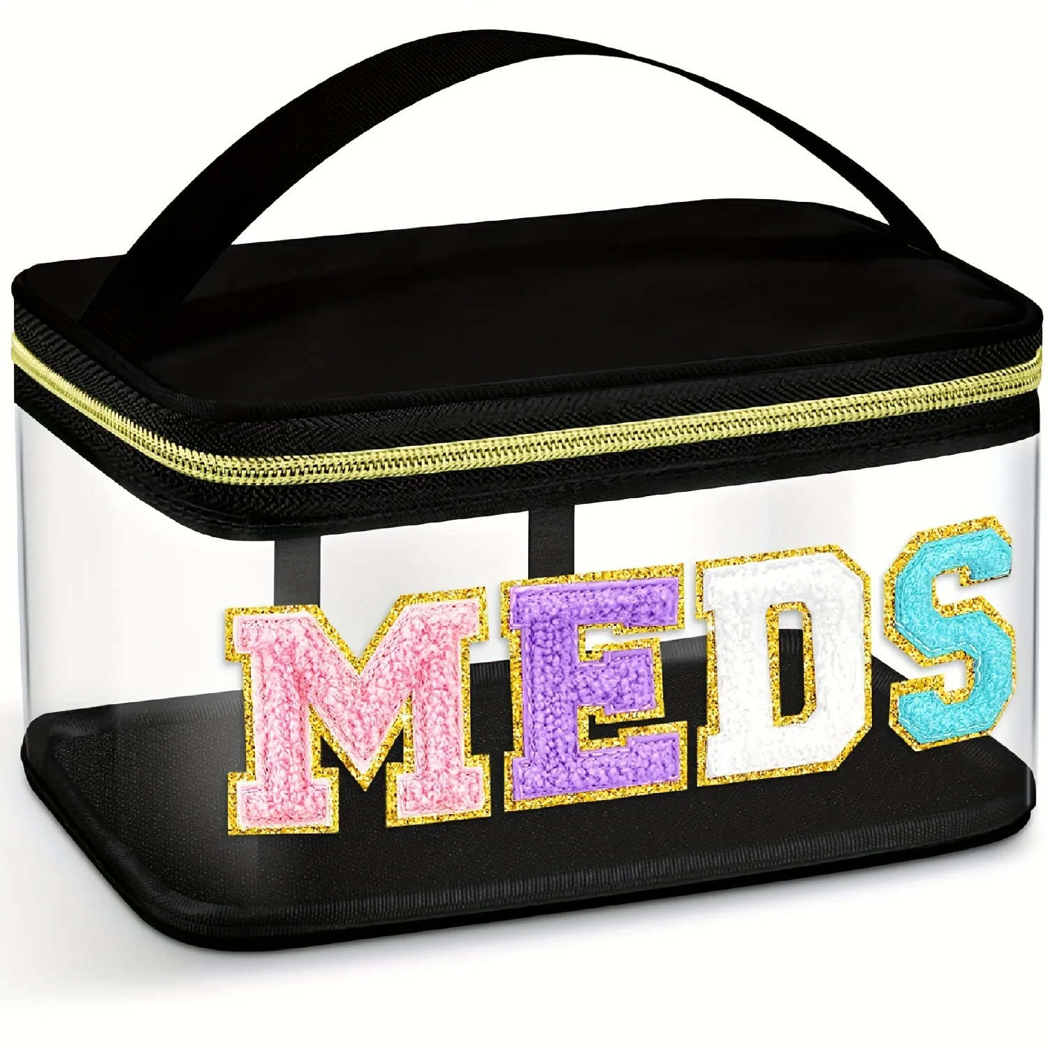 New Trendy DIY Custom Embroidered Chenille Letters Large Waterproof Clear Cosmetic Toiletry Bag Makeup Organizer for Travel