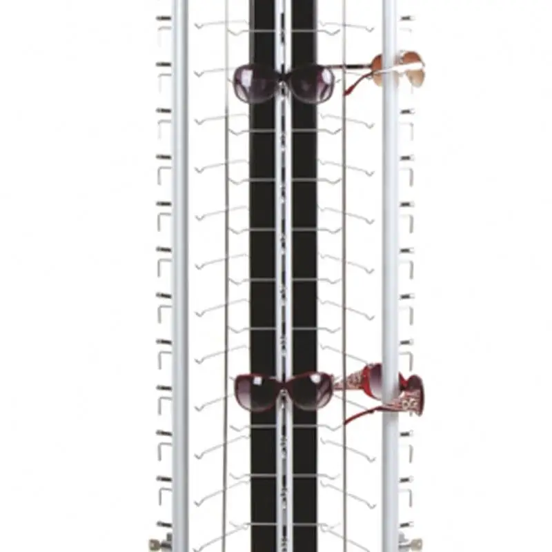 Custom Rotating Floor Stand Aluminum Alloy 3 Sides Eye Glasses Display Rack With Lock