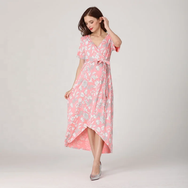 V Neck Big size Floral Maternity Dress Soft Rayon Stretch Maternity Clothes Breastfeeding Nursing Wrap Dress Stock Wholesale