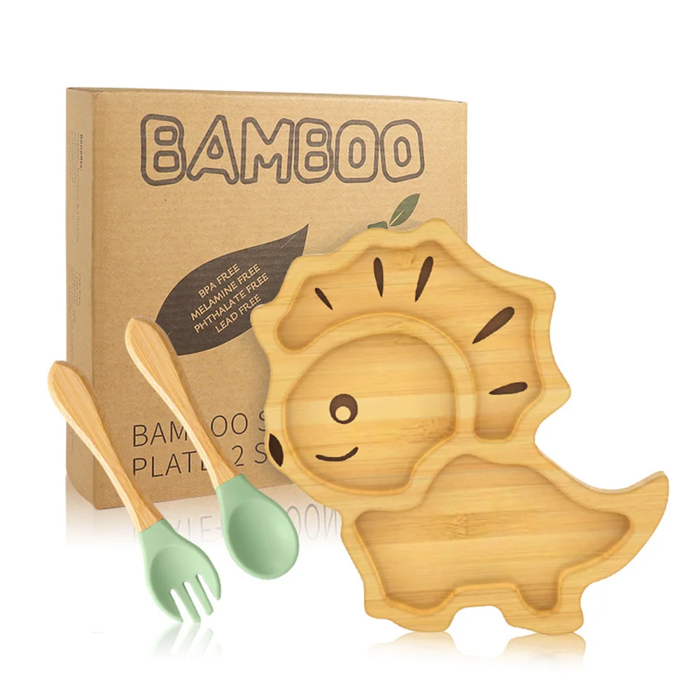 Cute Kids Crad Shape Dishwasher Natural Feeding Suction Plate Bamboo Fiber Plates