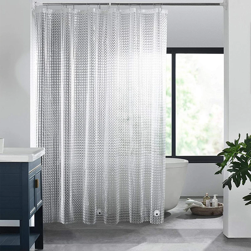 New Wholesale Waterproof 3D EVA Shower Curtain Liner Clear Shower Curtain with Heavy Duty 3 Bottom Magnets for bathroom