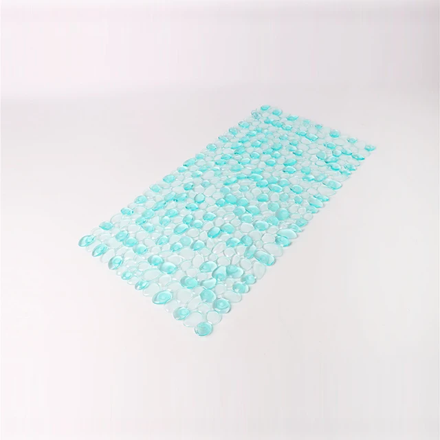 Transparent stone design plain sky blue PVC non-slip bath mat for bathroom