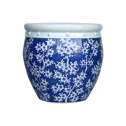 Vintage Chinese hand drawing blue and white Ice plum decorative ceramic big vat porcelain fishbowl flower pot
