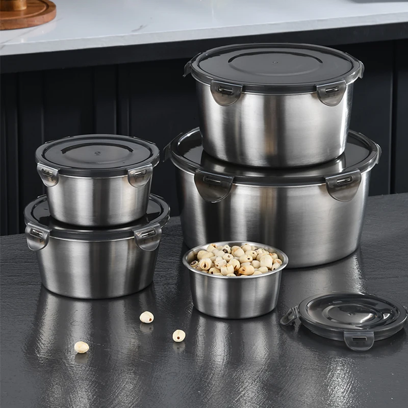 stainless steel kitchen dry food storage containers set  in various sizes for convenient box storage set of 5 for oven freezer