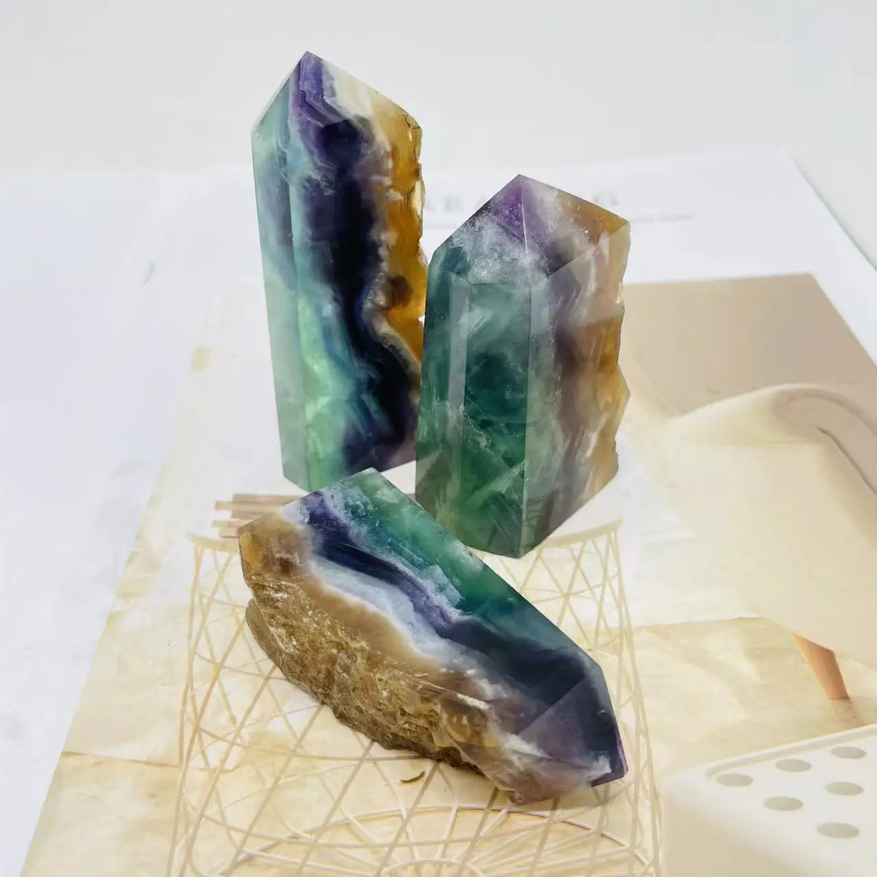 Top Quality Natural Stone Fluorite With Pyrite Point Crystal Quartz Crystal Fluorite With Pyrite Tower Point