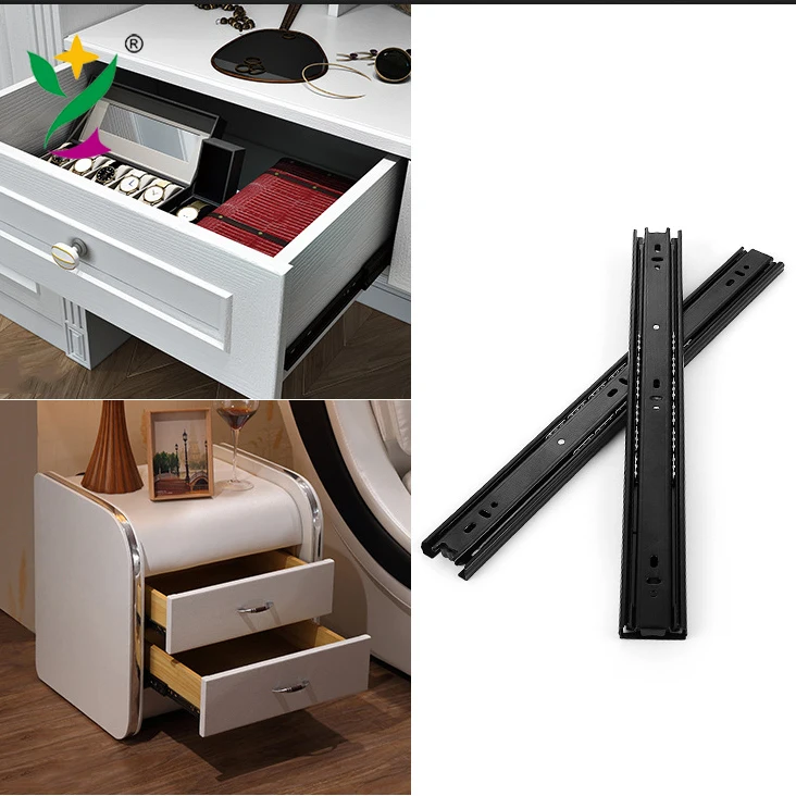 YUXING 45mm Kitchen Furniture Slide Rail Telescopic Channel 3-Fold Full Extension Ball Bearing Cabinet Drawer Slide