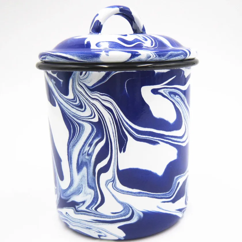 Enamel Swirl Canister Storage Canister With Lid