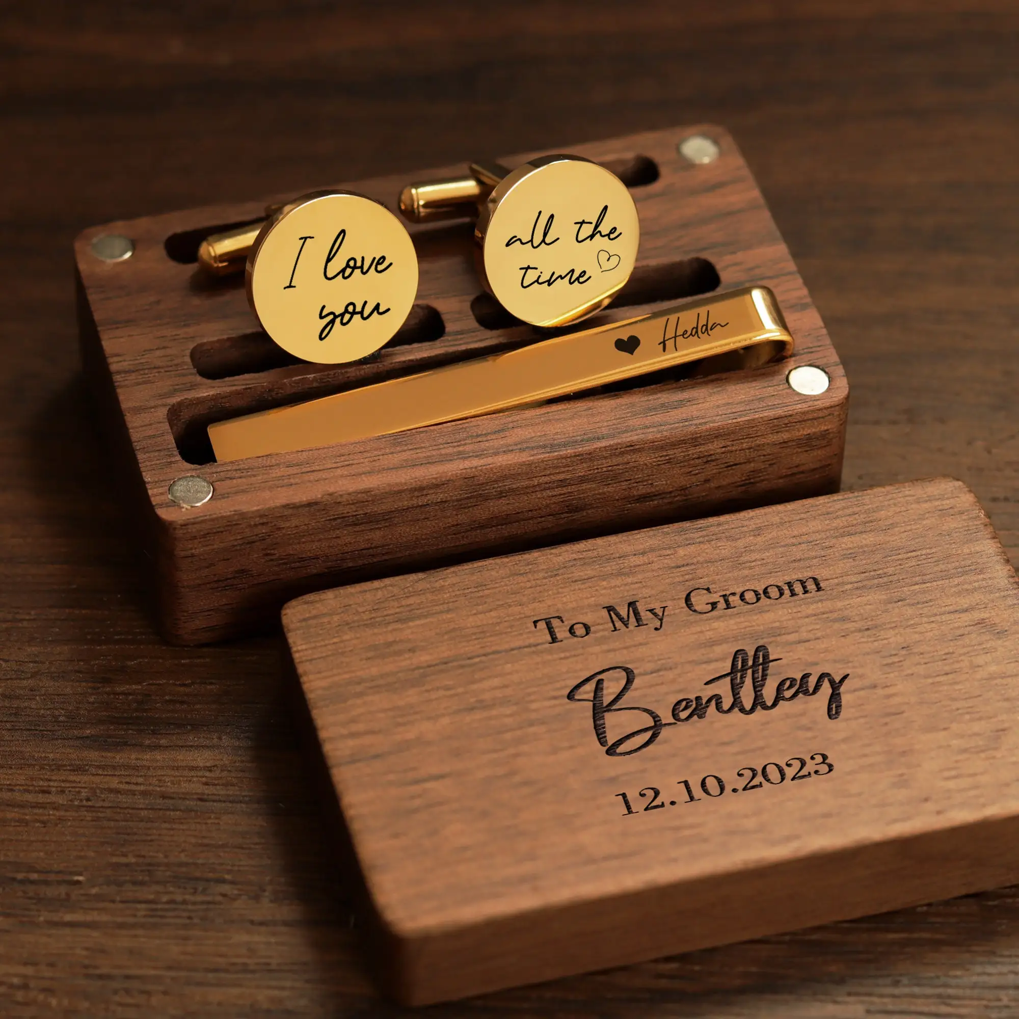 Personalized Name Cufflinks Groomsmen Gifts Jewelry Wooden Box Package Cufflinks For Dad Bachelor Party Gift