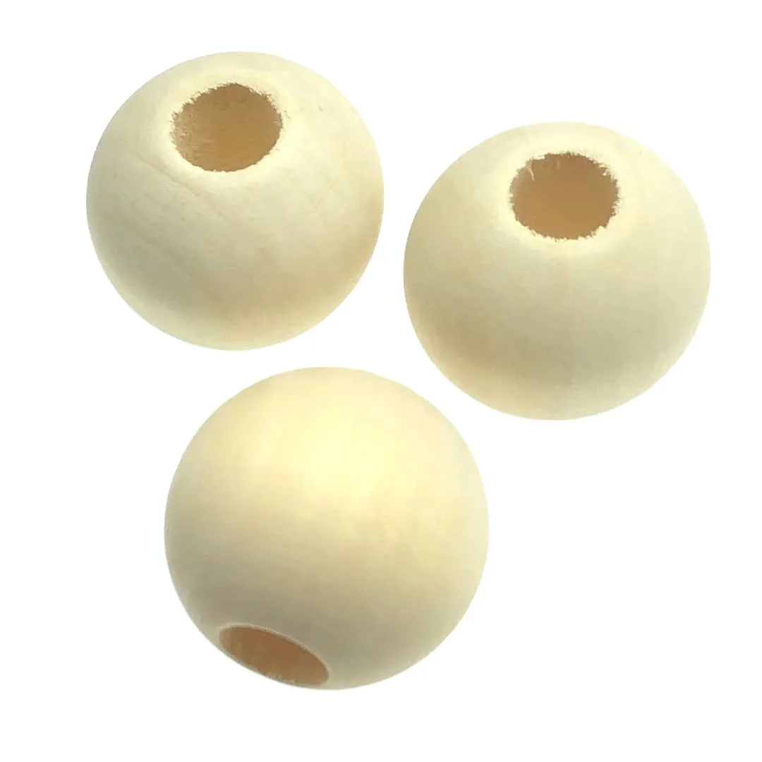 30mm 25mm 20mm 16mm unfinished wood bead with big hole as bead garland or craft wooden beads accessory