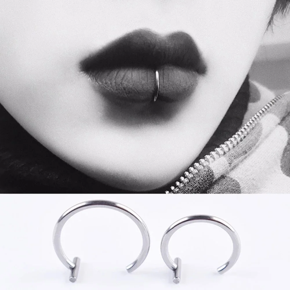 2022 Trendy 8/10mm Titanium Steel Punk Clip on Piercing Ear Nose Wrap Lip Rings Unisex Nose Ring Women Septum Body Jewelry