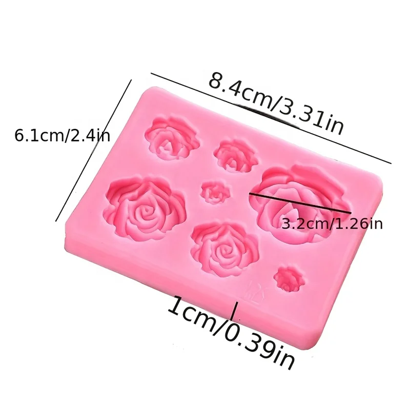 7 Cavity Rose Shape Silicone Mold DIY Fondant Cake Chocolate Decoration Molds