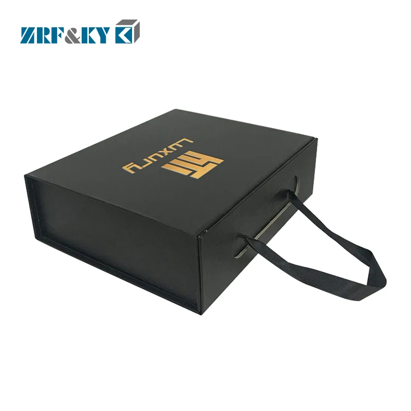 Custom Luxury Brand Logo Printed Black Rigid Foldable Gift Collapsible Products Set Packaging Paper Box
