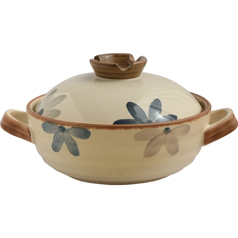 Wholesale High Quality Kitchen Clay Cooking pots Round Restaurant Cookware Tool Ceramic Casseroles Soup Pot With Lid And Handles