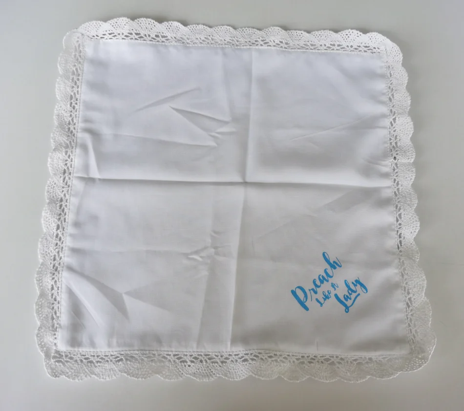 100% cotton white ladies lace hem handkerchiefs in cotton or linen material with printing embroidery logo