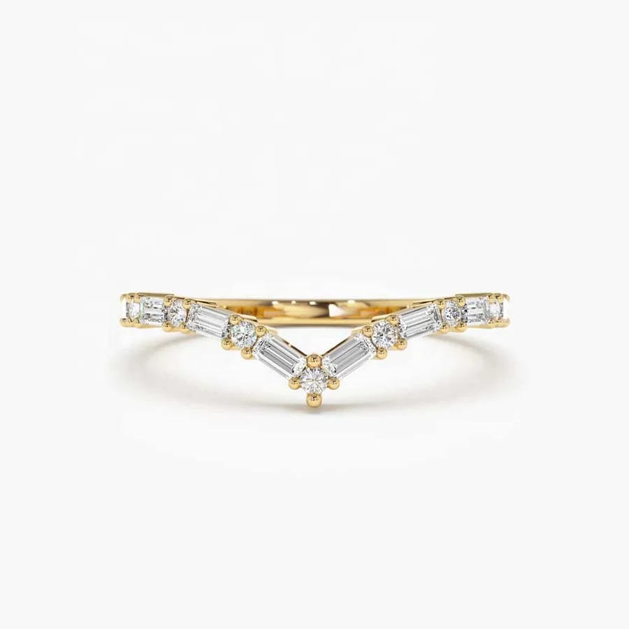 LOZRUNVE 925 Silver 14k Gold Baguette Diamond Eternity Chevron Ring Stacks
